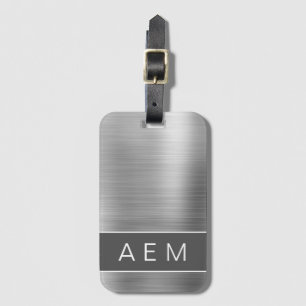 Silver Brushed Metall Monogram Namn och Initial Bagagebricka