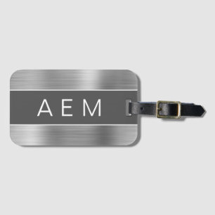 Silver Brushed Metall Monogram Namn och Initial Bagagebricka