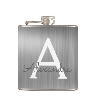 Silver Brushed Metall Monogram Namn och Initial Fickplunta