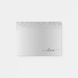 Silver Brushed Metall Monogram Namn Post-it Block