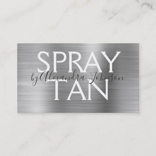 Silver Brushed Metall Spray Tan Visitkort (Framsida)