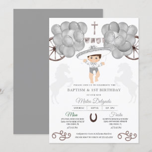 Silver Bubbar Mexikanska Pojke Charro Baptism Inbjudningar