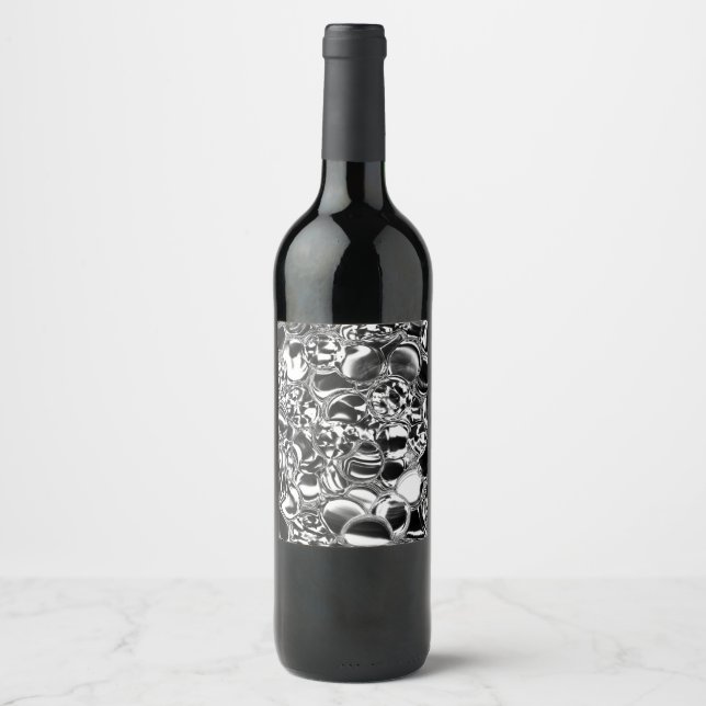 Silver bubblor med glas eller metall vinflaska etikett (Framsida)