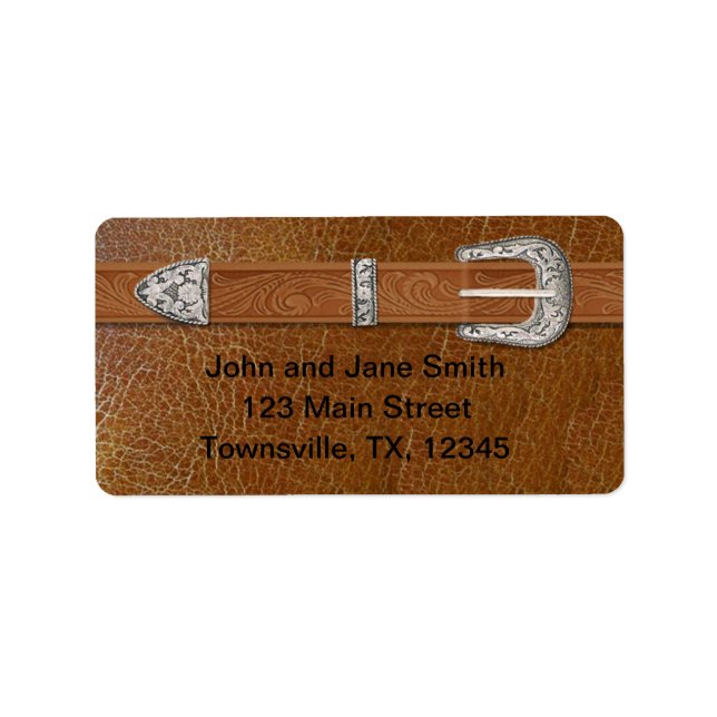 Silver Buckel och läder Adressetikett (Framsidan)