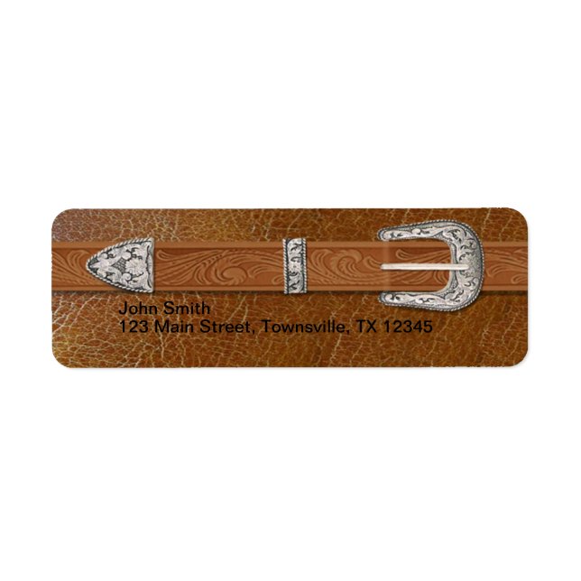 Silver Buckel och läder Returadress Etikett (Framsidan)