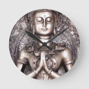 Silver Buddha Rund Klocka
