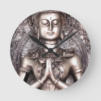 Silver Buddha Rund Klocka