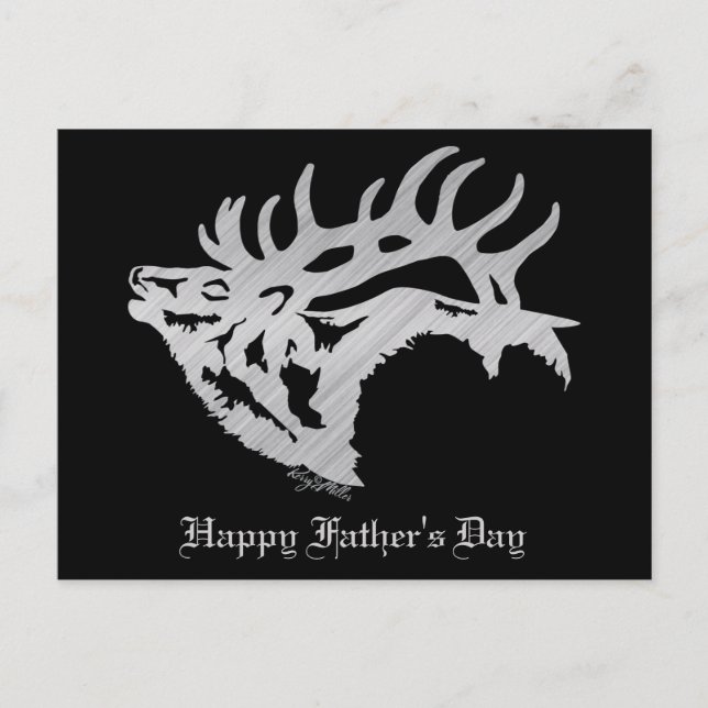 Silver Bull Elk Silhouette Vykort (Framsida)