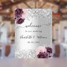 Silver burgundblommor i rosa välkomnar bröllop poster