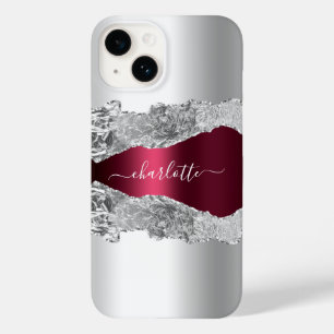Silver burgundy agate marble namn-skript