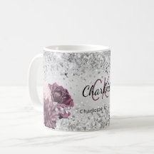 Silver burgundy blommigt elegant monogram namn