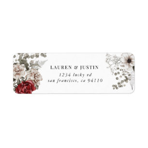 silver burgundy blommigt Returadressetikett Returadress Etikett