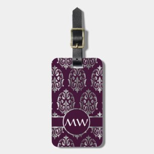 Silver & burgundy damast bagagebricka