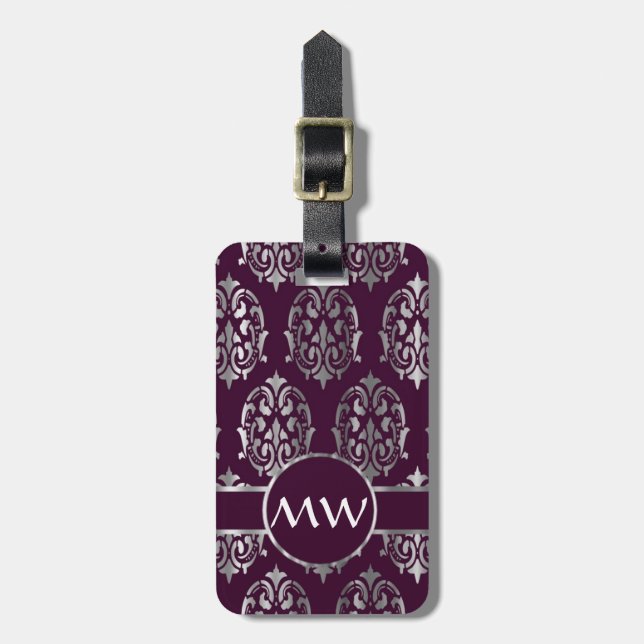 Silver & burgundy damast bagagebricka (Vertikal Framsida)