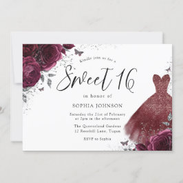 Silver Burgundy Gnistra Dress Ro Sweet 16 Inbjudningar