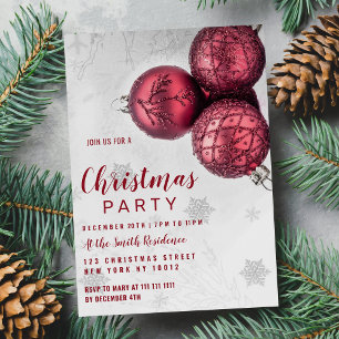Silver burgundy red glitter christmas-prydnadsföre inbjudningar