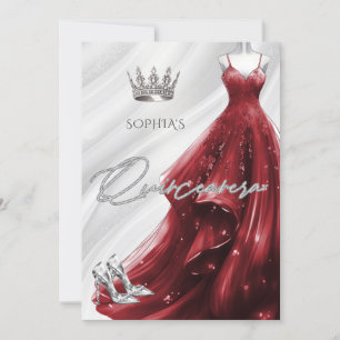 Silver Burgundy Red Gnistra Dress Quinceañera Inbjudningar