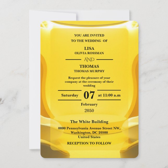 Silver Butter Yellow Modern Wedding Inbjudningar (Framsida)