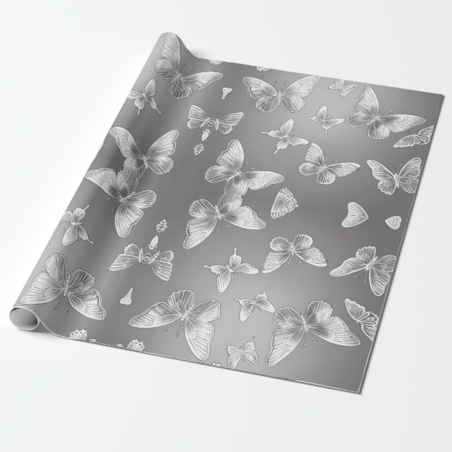Silver Butterflies Wildlife Älskare Presentpapper (Utrullad)