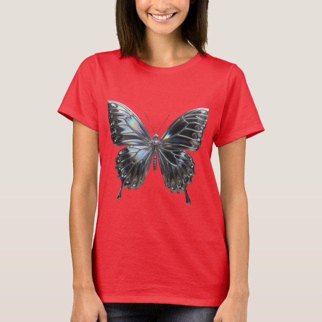 Silver Butterfly with Open Wings Elegant T Shirt (Framsida)