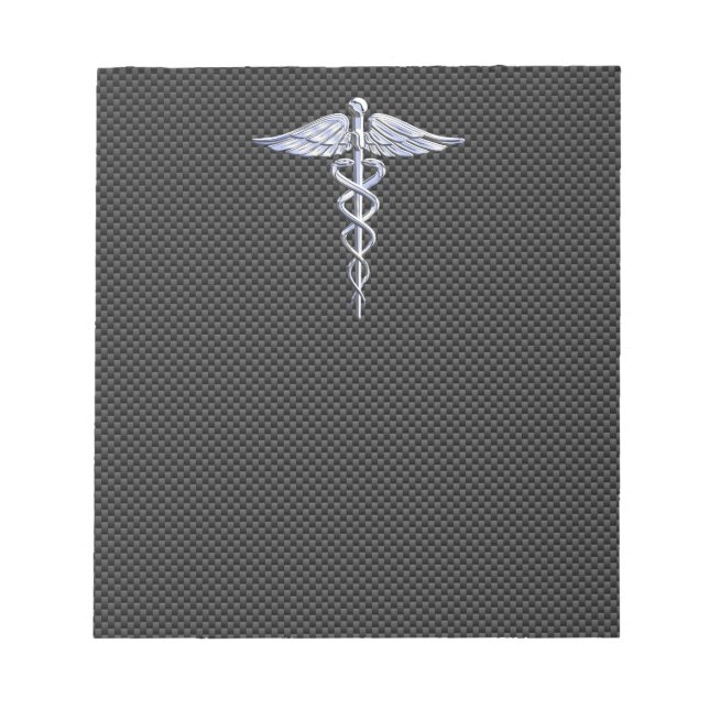 Silver Caduceus Medical Symbol Carbon Fiber Stil Anteckningsblock (Framsida)