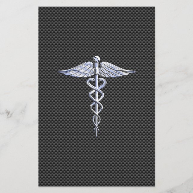 Silver Caduceus Medical Symbol Carbon Fiber Stil Brevpapper (Framsida)