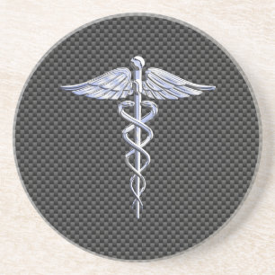 Silver Caduceus Medical Symbol Carbon Fiber Stil Underlägg