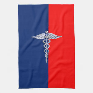 Silver Caduceus Medical Symbol League Kökshandduk