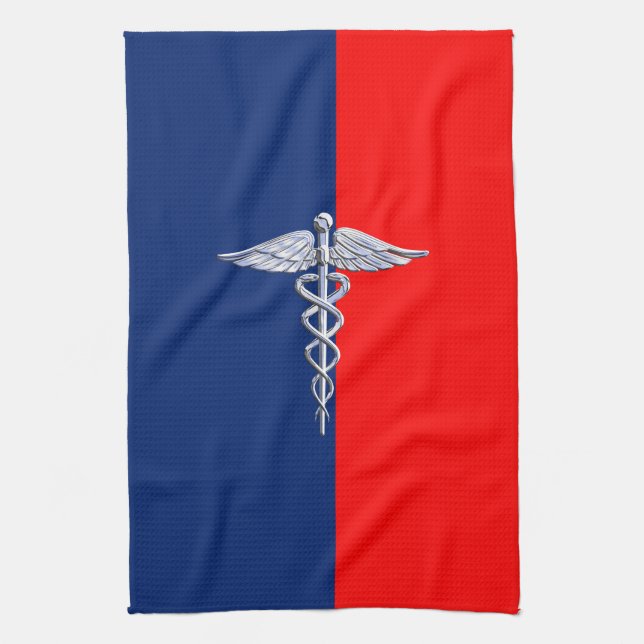 Silver Caduceus Medical Symbol League Kökshandduk (Vertikal)