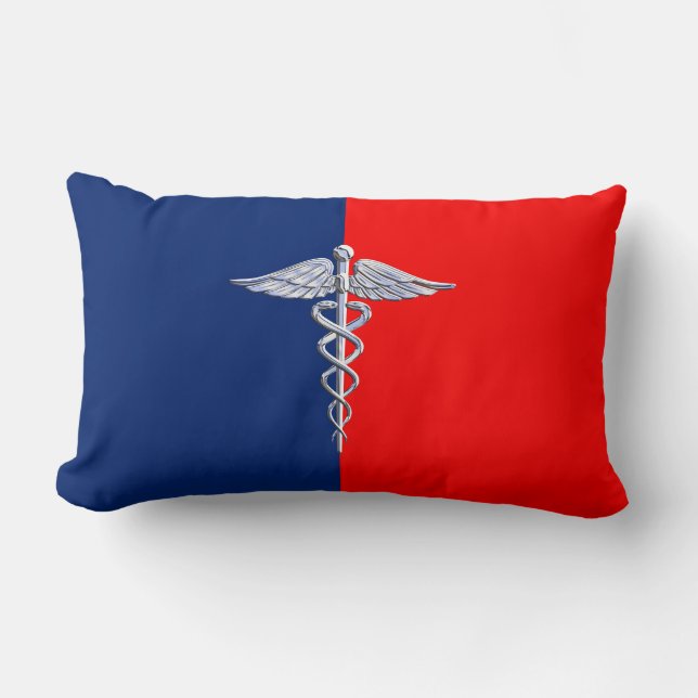 Silver Caduceus Medical Symbol League Lumbarkudde (Framsida)