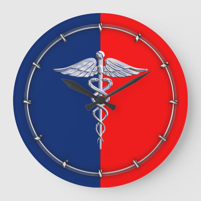 Silver Caduceus Medical Symbol League Stor Klocka (Framsida)