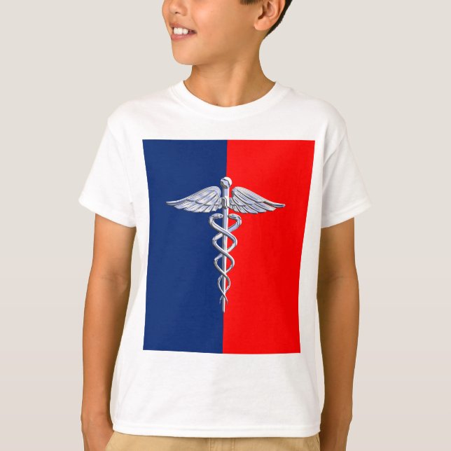 Silver Caduceus Medical Symbol League T Shirt (Framsida)