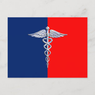 Silver Caduceus Medical Symbol League Vykort