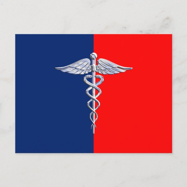 Silver Caduceus Medical Symbol League Vykort (Framsida)