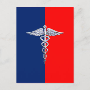 Silver Caduceus Medical Symbol League Vykort