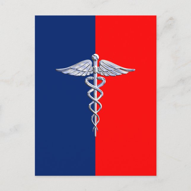 Silver Caduceus Medical Symbol League Vykort (Framsida)