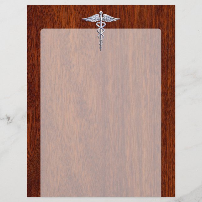 Silver Caduceus Medical Symbol Mahogany Decor (Framsida)