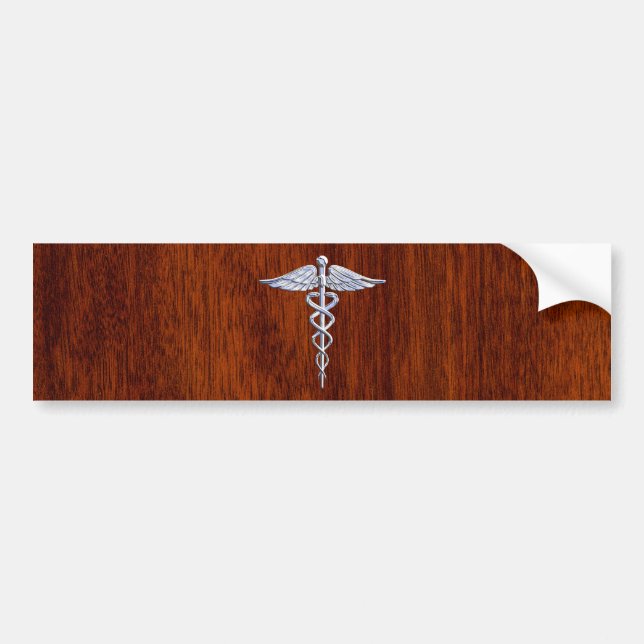 Silver Caduceus Medical Symbol Mahogany Decor Bildekal (Framsidan)