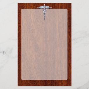 Silver Caduceus Medical Symbol Mahogany Decor Brevpapper