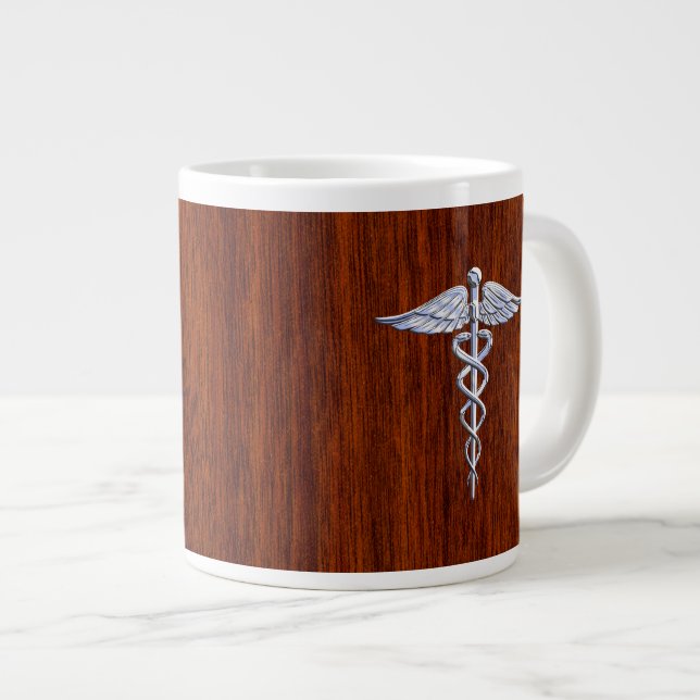 Silver Caduceus Medical Symbol Mahogany Decor Jumbo Mugg (Framsida höger)