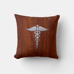 Silver Caduceus Medical Symbol Mahogany Decor Kudde