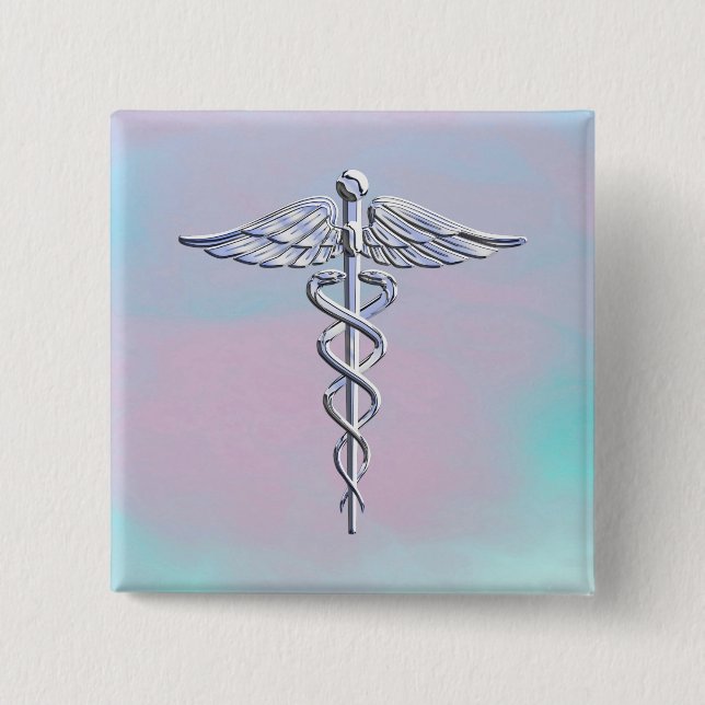 Silver Caduceus Medical Symbol Mor Pearl Decor Knapp (Framsida)