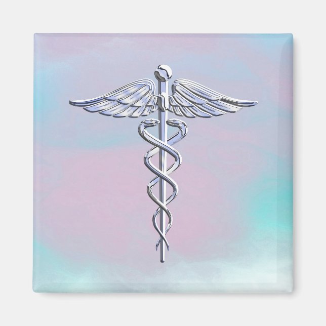 Silver Caduceus Medical Symbol Mor Pearl Decor Magnet (Framsidan)