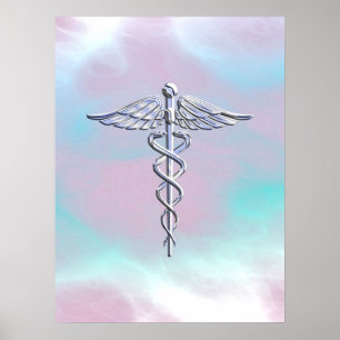 Silver Caduceus Medical Symbol Mor Pearl Poster