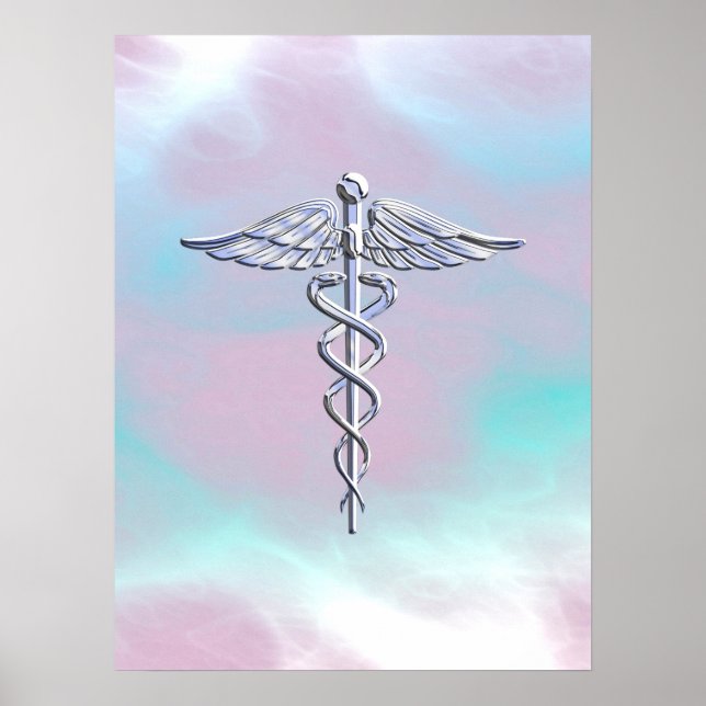 Silver Caduceus Medical Symbol Mor Pearl Poster (Framsidan)