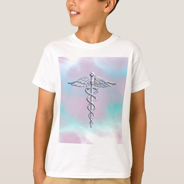 Silver Caduceus Medical Symbol Mor Pearl T-shirt (Framsida)