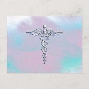 Silver Caduceus Medical Symbol Mor Pearl Vykort
