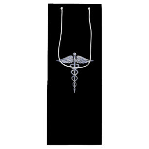 Silver Caduceus Medicinsk symbol på svart