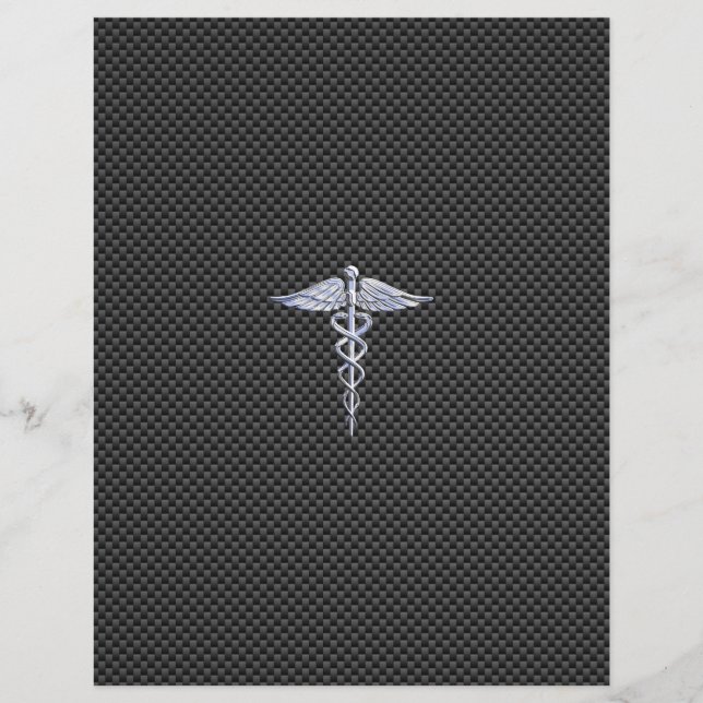 Silver Caduceus Medicinska Symbol Kol Fiber Stil (Framsida)