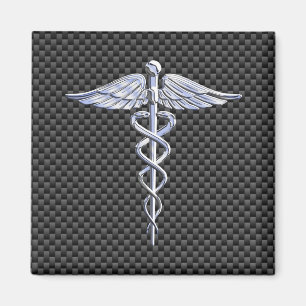 Silver Caduceus Medicinska Symbol Kolfiber Stil Magnet